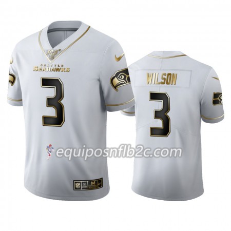 Camiseta Hombre NFL Seattle Seahawks Russell Wilson 3 Nike Blanco Golden Edition 100th